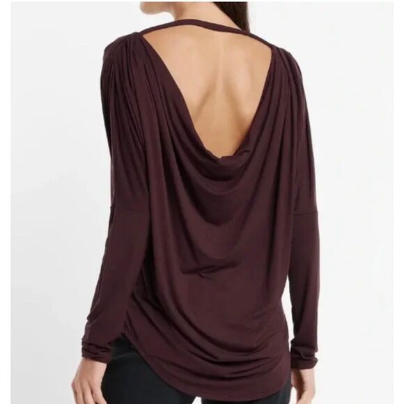 Express Long Sleeve Cowl Draped Back London Ultra Soft Jersey Shirt Purple XL - Picture 2 of 9